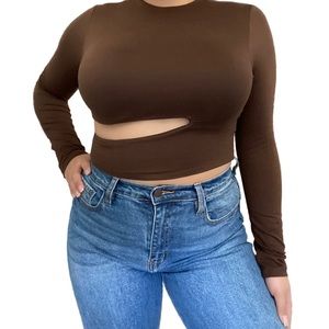 Brown Cut Out Crop Top